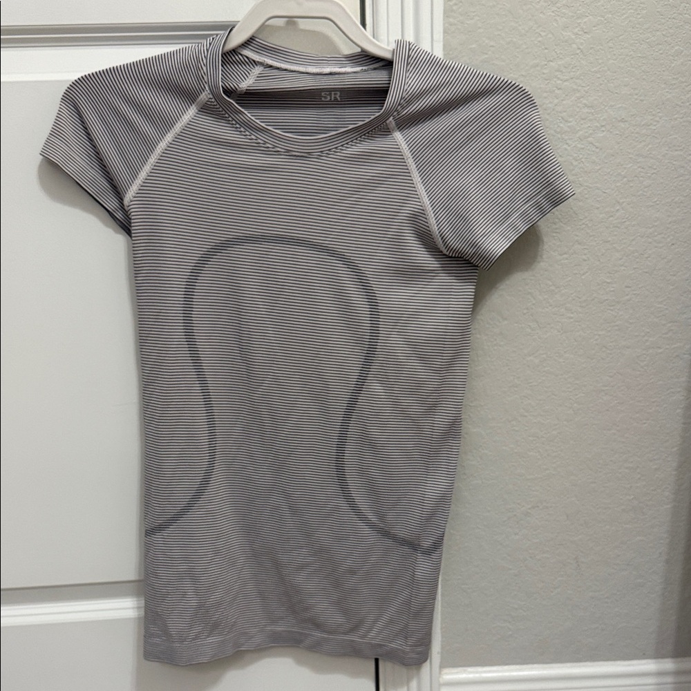 Grey Striped Short Sleeve Active Tee